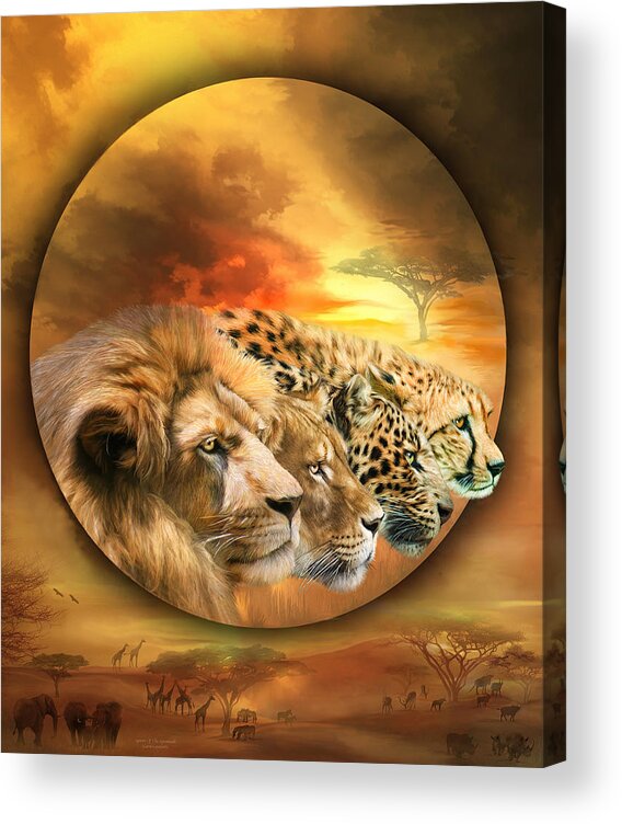 Big Cat Acrylic Print featuring the mixed media Spirits Of The Savannah by Carol Cavalaris