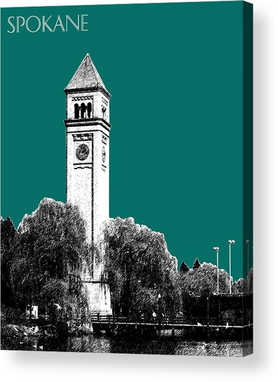 Architecture Acrylic Print featuring the digital art Spokane Skyline Clock Tower - Sea Green by DB Artist
