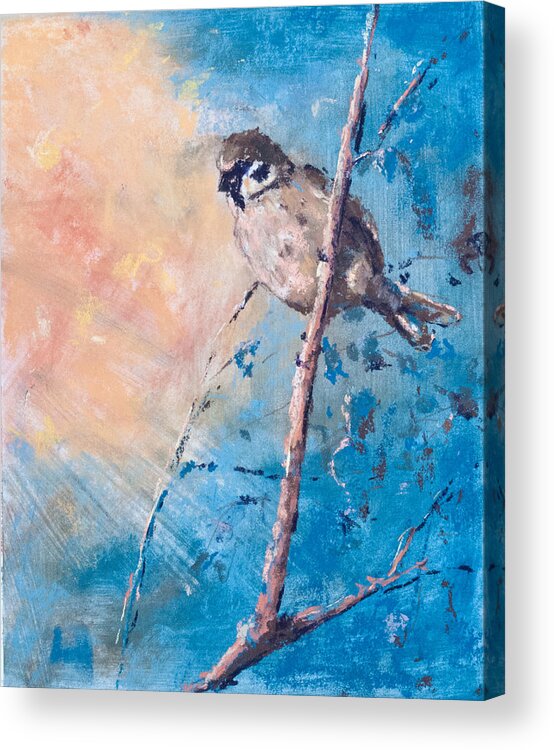 Birds Acrylic Print featuring the painting Spring Chickadee by Jim Fronapfel