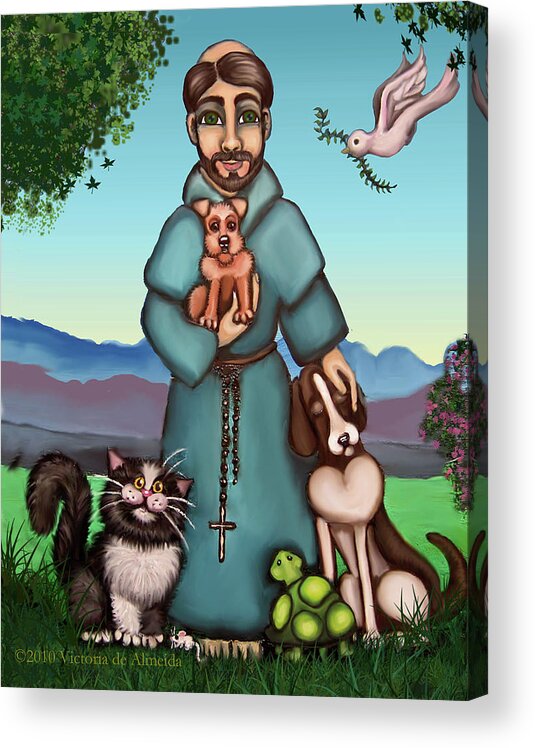 St. Francis Acrylic Print featuring the painting St. Francis Libertys Blessing by Victoria De Almeida