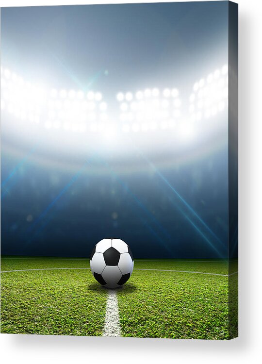 Soccer Ball Acrylic Print featuring the digital art Stadium And Soccer Ball by Allan Swart