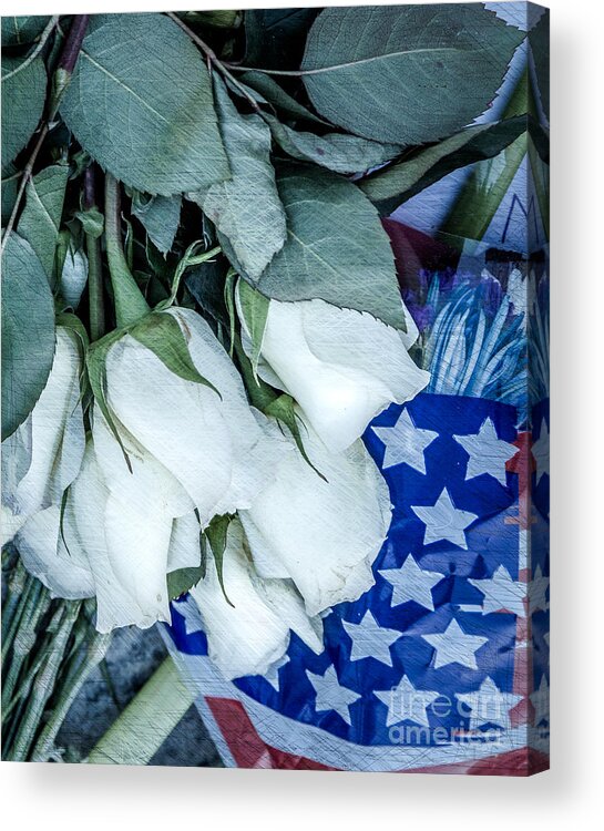 America Acrylic Print featuring the digital art Stars and Roses Forever by Susan Cole Kelly Impressions