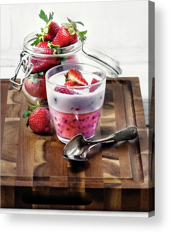 Milk Acrylic Print featuring the photograph Strawberry Smoothie by Claudia Totir