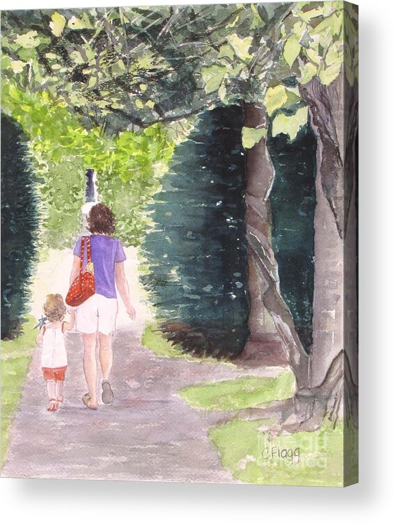 Landscape Acrylic Print featuring the painting Strolling with Mom by Carol Flagg
