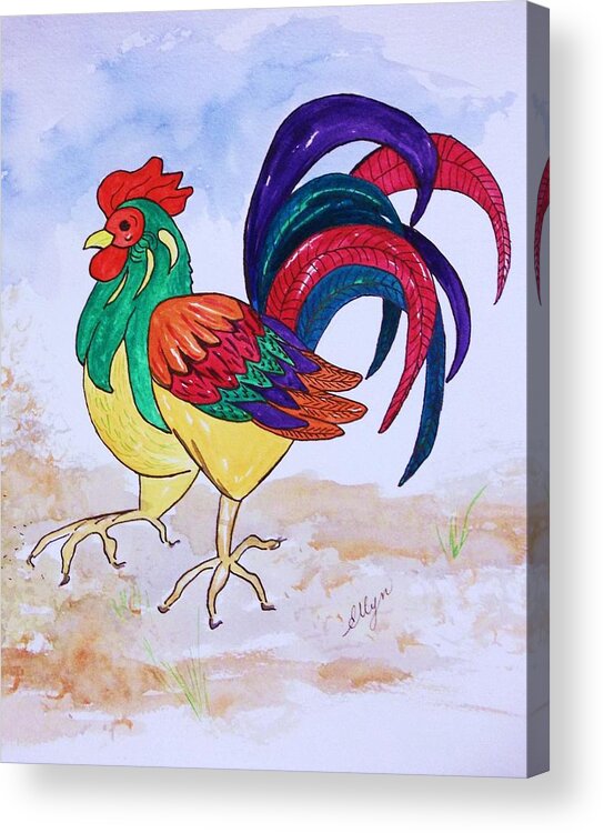 Rooster Acrylic Print featuring the painting Struttin II by Ellen Levinson