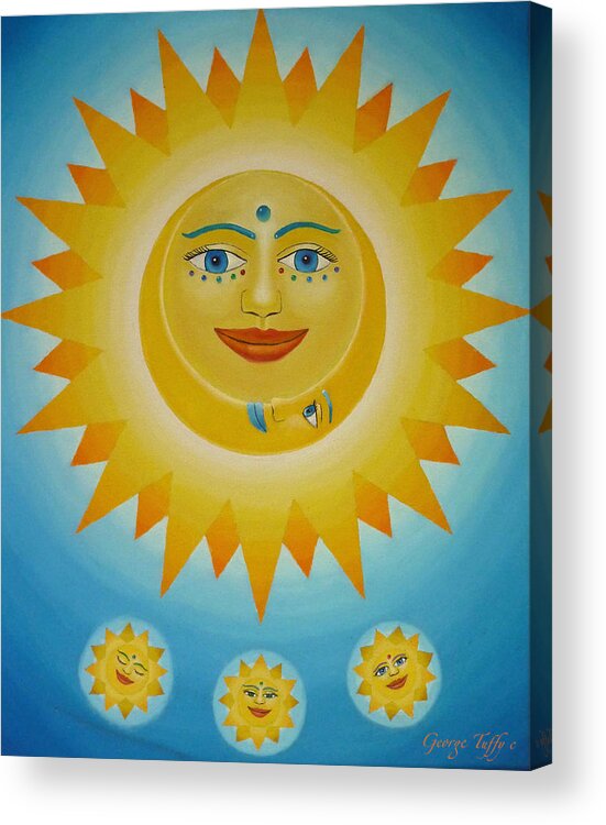 Sun Acrylic Print featuring the painting Sun-moon-stars by George Tuffy