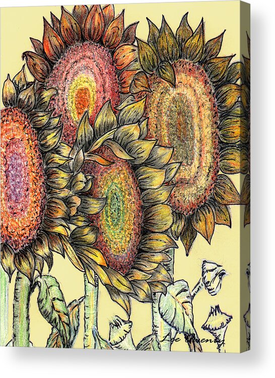 Sunflower Acrylic Print featuring the mixed media Sunflowers Revisited by Lee Owenby