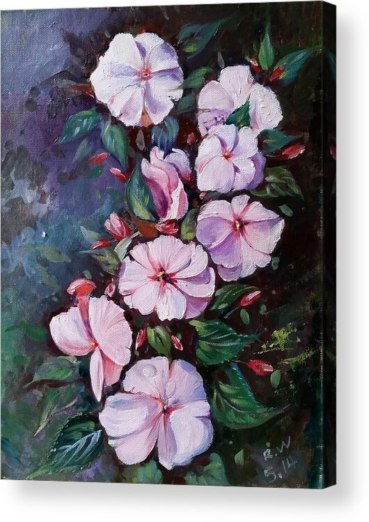 Sunpatiens Flower. Pink Flower.garden Acrylic Print featuring the painting Sunpatiens flowers by Rose Wang