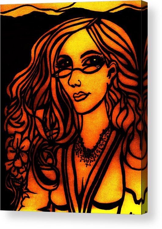 Lady Acrylic Print featuring the drawing Sunset by Barbara J Blaisdell