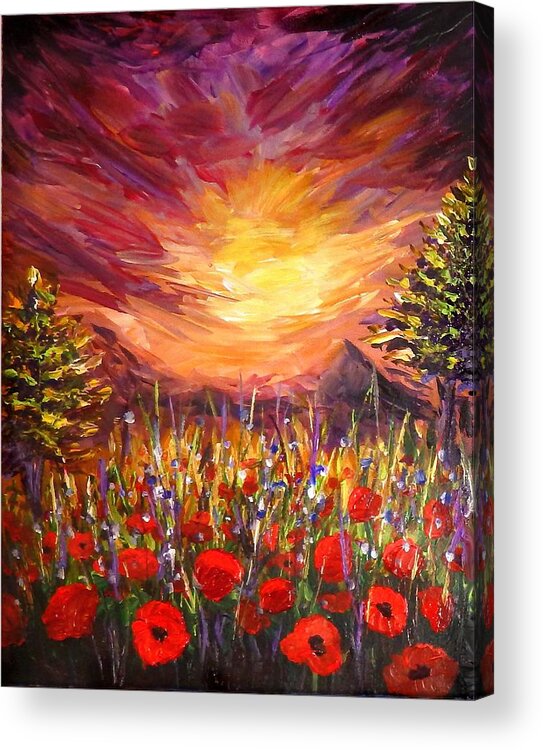 Original Art Acrylic Print featuring the painting Sunset in Poppy Valley by Lilia D