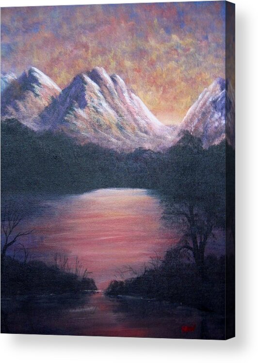 Sunsets Acrylic Print featuring the painting Sunset over the lake by Megan Walsh
