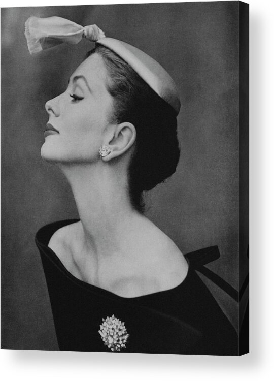 Accessories Acrylic Print featuring the photograph Suzy Parker In An Off-the-shoulder Dress by John Rawlings