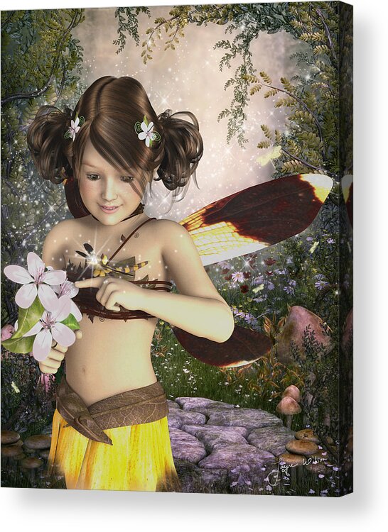 Fantasy Art Acrylic Print featuring the digital art The Fairy and the Dragonfly by Jayne Wilson