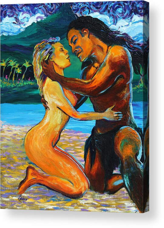 Nude Acrylic Print featuring the painting The First Kiss by Karon Melillo DeVega