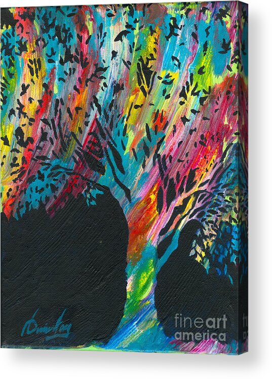 Multicolored Tree Acrylic Print featuring the painting The Happy Tree by Denise Hoag