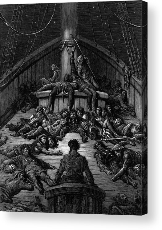 Dore Acrylic Print featuring the drawing The Mariner gazes on his dead companions and laments the curse of his survival while all his fellow by Gustave Dore