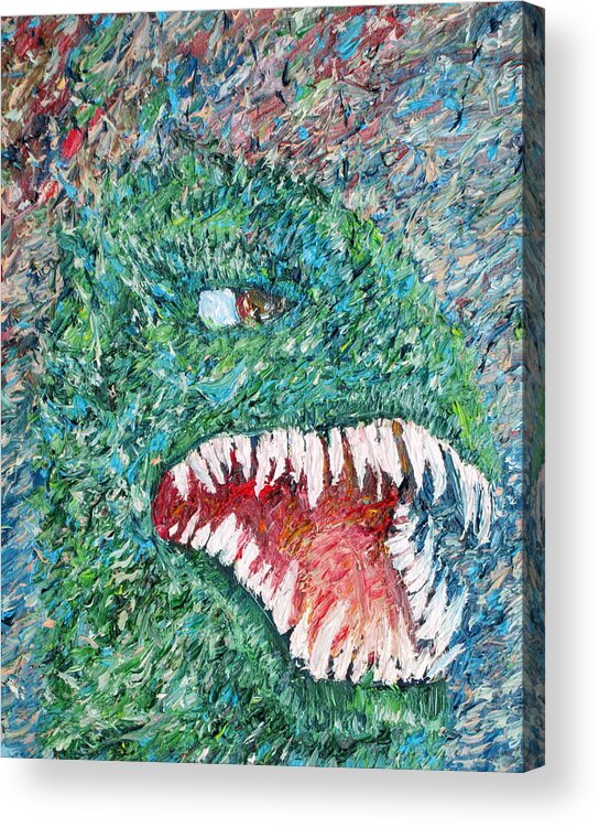 Godzilla Acrylic Print featuring the painting The Might That Came Upon The Earth To Bless - Godzilla Portrait by Fabrizio Cassetta