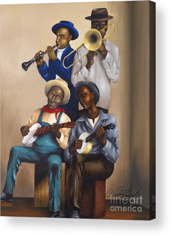 Black Fine Art Acrylic Print featuring the painting The Players by Clement Bryant