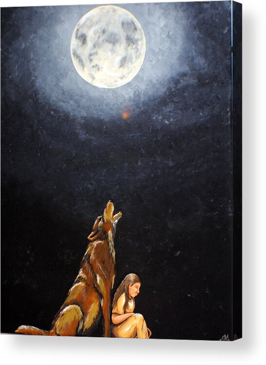 Wolf Acrylic Print featuring the painting The protector by Meganne Peck