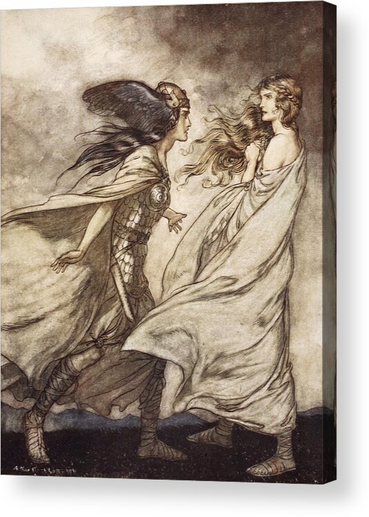 Der Ring Des Nibelungen Acrylic Print featuring the drawing The Ring Upon Thy Hand - ..ah by Arthur Rackham