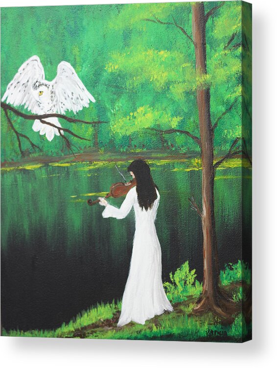 Music Acrylic Print featuring the painting The Violinist By The River  by Patricia Olson