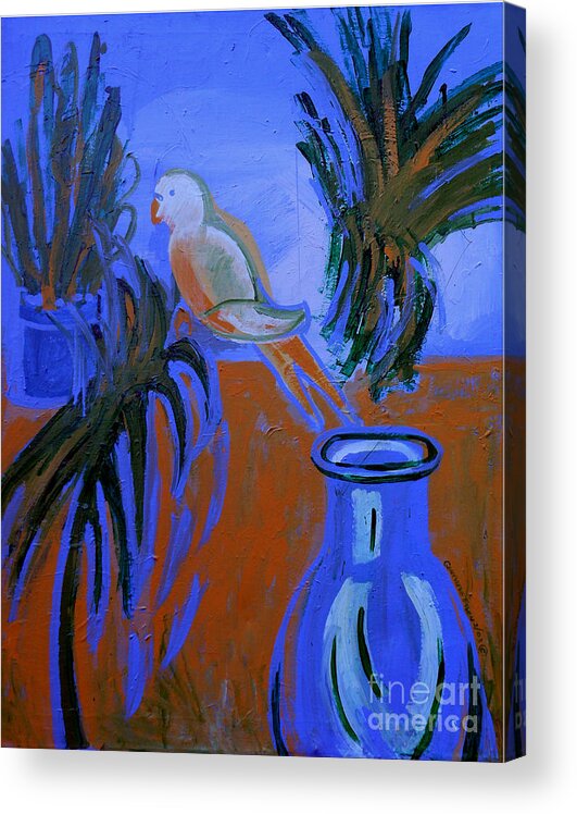 Whiteparakeet Acrylic Print featuring the painting The White Parakeet by Genevieve Esson