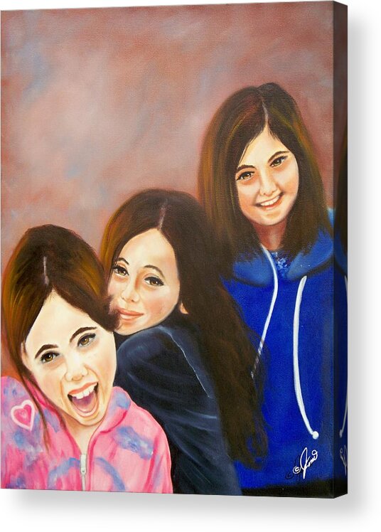 Children Acrylic Print featuring the painting Three Little Ladies by Joni McPherson