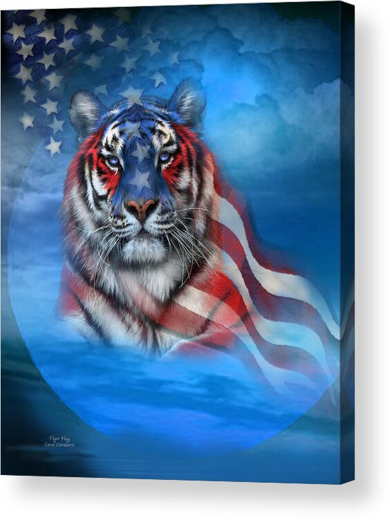 Carol Cavalaris Acrylic Print featuring the mixed media Tiger Flag by Carol Cavalaris