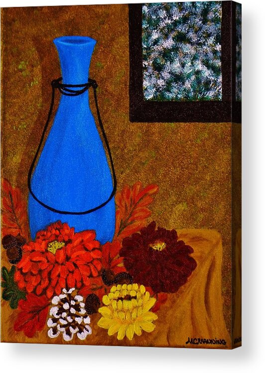 Fall Decorations On Table Acrylic Print featuring the painting Time To Decorate by Celeste Manning