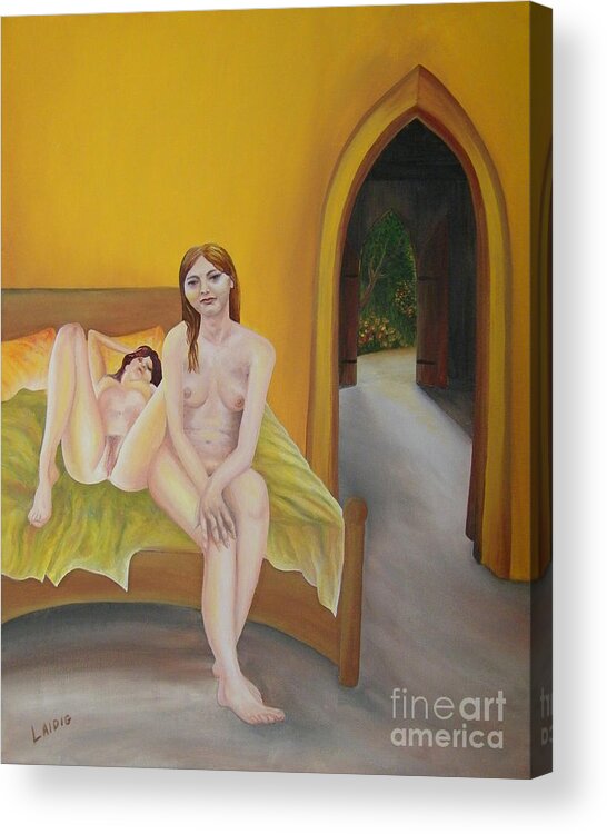 Erotic Art Acrylic Print featuring the painting To have lain with Aurora by Aarron Laidig
