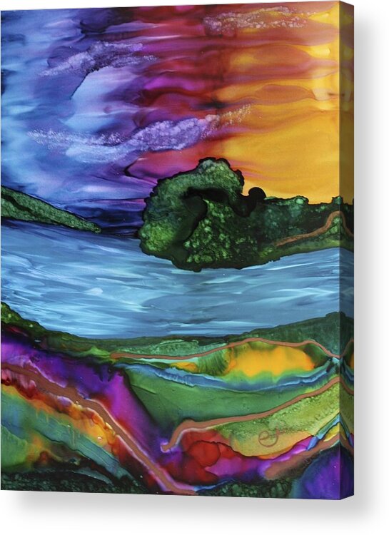 Alcohol Ink Acrylic Print featuring the painting Tranquil Rising by Eli Tynan