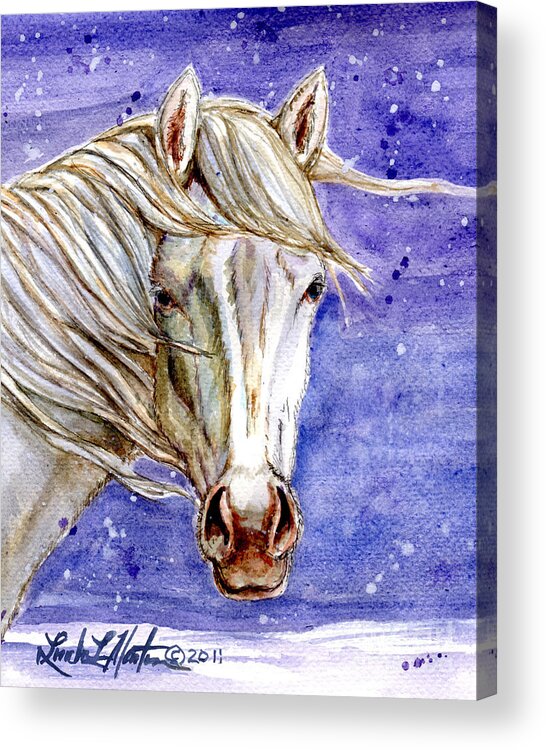 Horse Acrylic Print featuring the painting Tripod Wild Stallion of the Sand Wash Basin by Linda L Martin