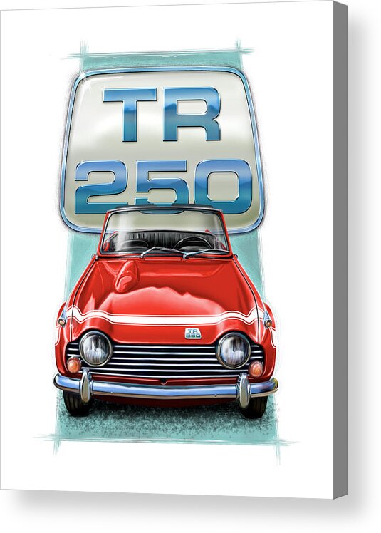 Triumph Tr-250 Acrylic Print featuring the digital art Triumph TR-250 Sportscar in Red by David Kyte