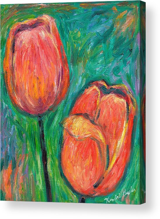 Tulips Acrylic Print featuring the painting Tulip Dance by Kendall Kessler