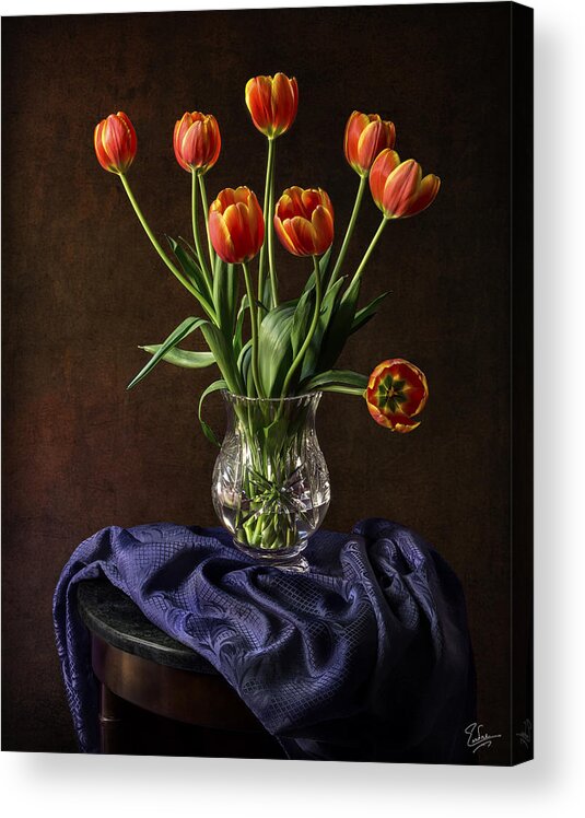 Vase Acrylic Print featuring the photograph Tulips In A Crystal Vase by Endre Balogh