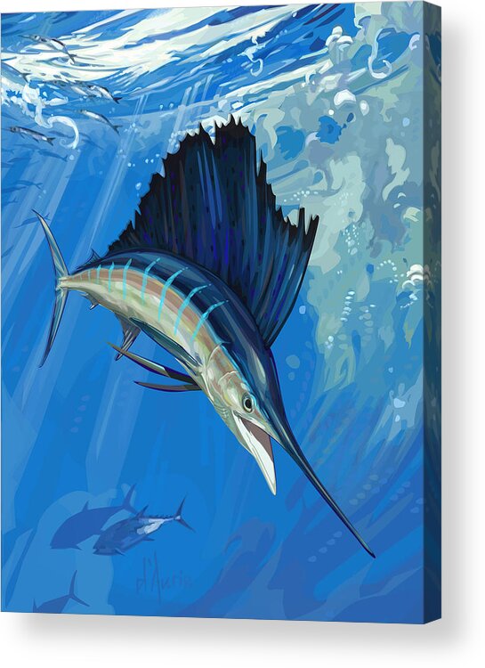 Sailfish Acrylic Print featuring the digital art Turbulence by Tom Dauria