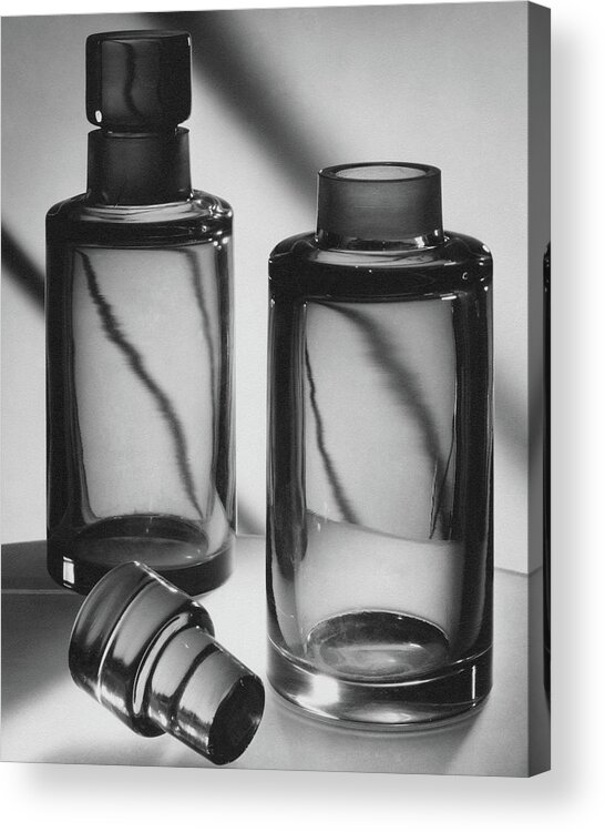 Black And White Acrylic Print featuring the photograph Two Glass Decanters by Peter Nyholm