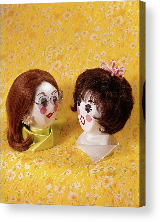 Two Styrofoam Heads With Wigs Painted Acrylic Print by Vintage Images -  Fine Art America