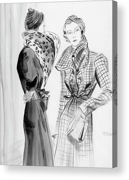 Illustration Acrylic Print featuring the digital art Two Women Wearing Schiaparelli Coats by Rene Bouet-Willaumez