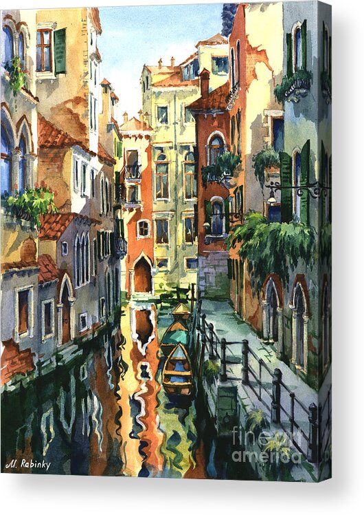 Venice Acrylic Print featuring the painting Venice Sunny Alley by Maria Rabinky