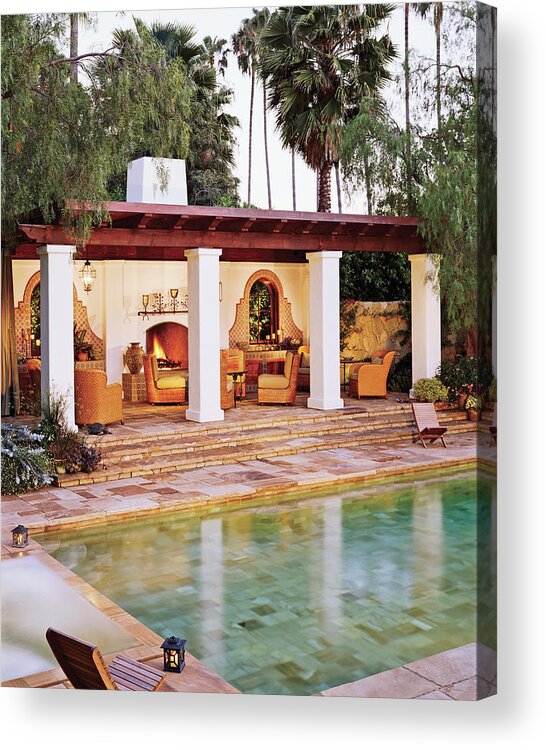 No People Acrylic Print featuring the photograph View Of Courtyard With Swimming Pool by Mary E. Nichols