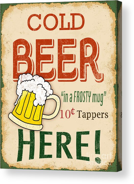 Jean Plout Acrylic Print featuring the digital art Vintage Cold Beer Sign by Jean Plout