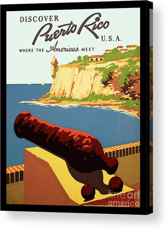 Vintage Puerto Rico Travel Poster Acrylic Print featuring the drawing Vintage Puerto Rico Travel Poster by Jon Neidert