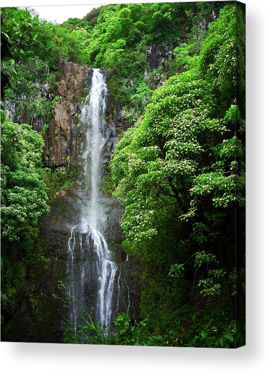 Waikani Falls Acrylic Print featuring the photograph Waikani Falls at Wailua Maui Hawaii by Connie Fox