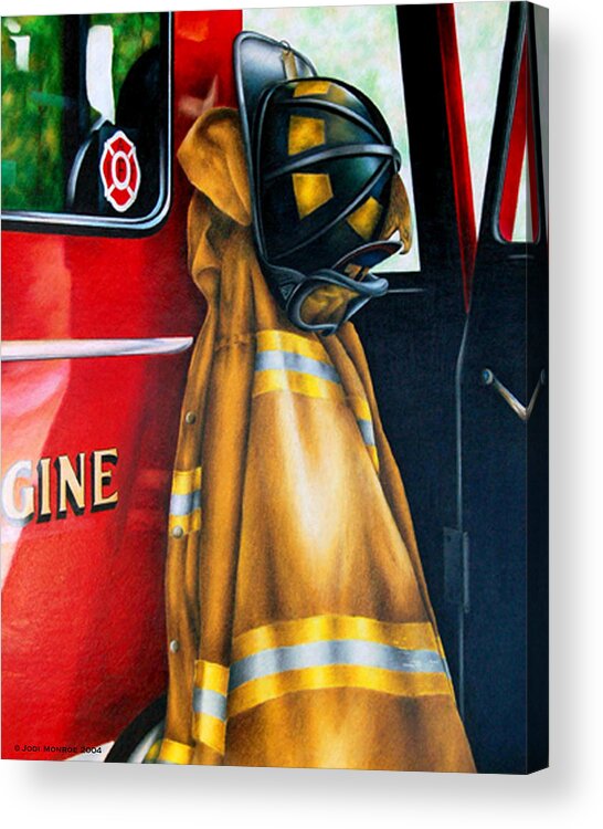 Firefighter Acrylic Print featuring the drawing Waiting for the Call by Jodi Monroe