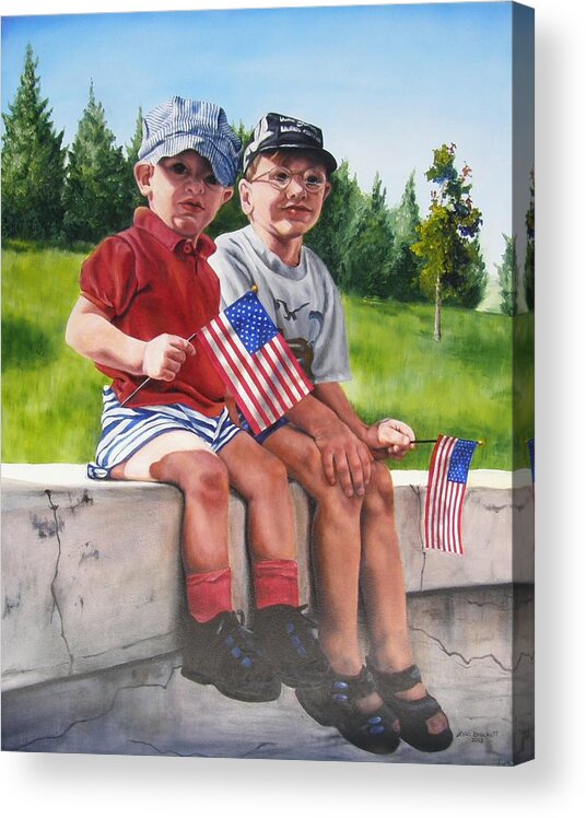 Parade Acrylic Print featuring the painting Waiting for the Parade by Lori Brackett