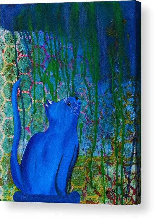 Cat Acrylic Print featuring the painting Waiting For The Rain To Stop by Donna Blackhall