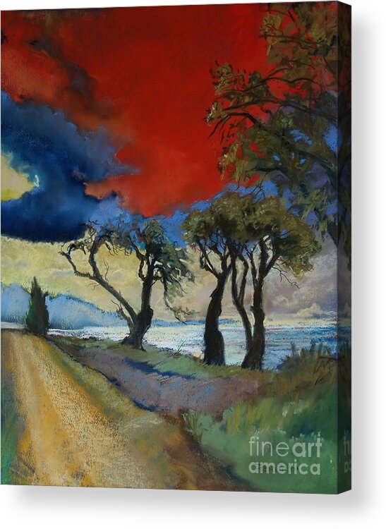 Red Sky Acrylic Print featuring the pastel Wander Where the Wind Blows by Robin Pedrero