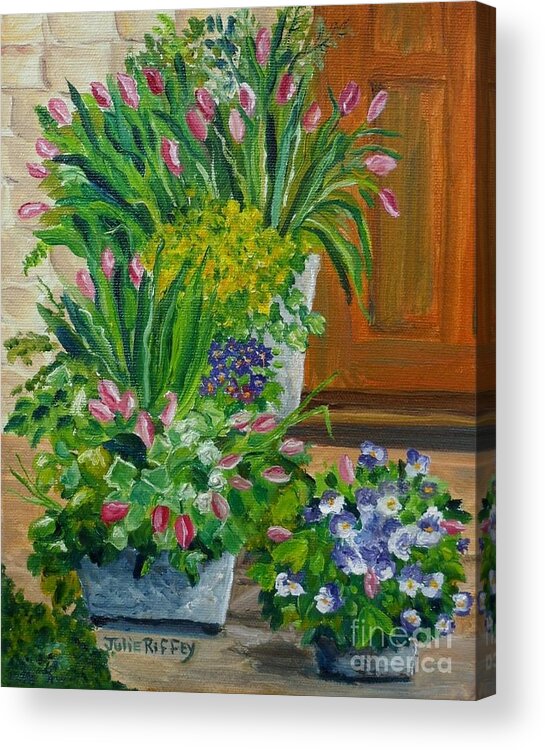 Potted Plants Acrylic Print featuring the painting Welcome Home by Julie Brugh Riffey