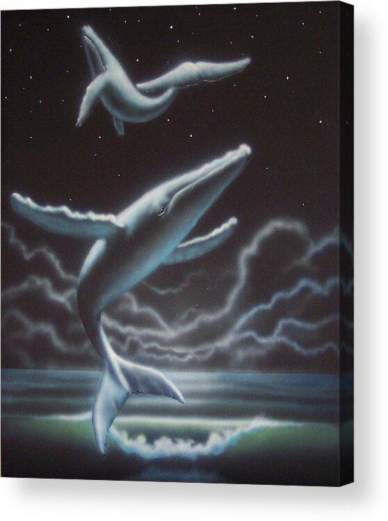 Whales Acrylic Print featuring the painting Whales in the Sky by Philip Fleischer